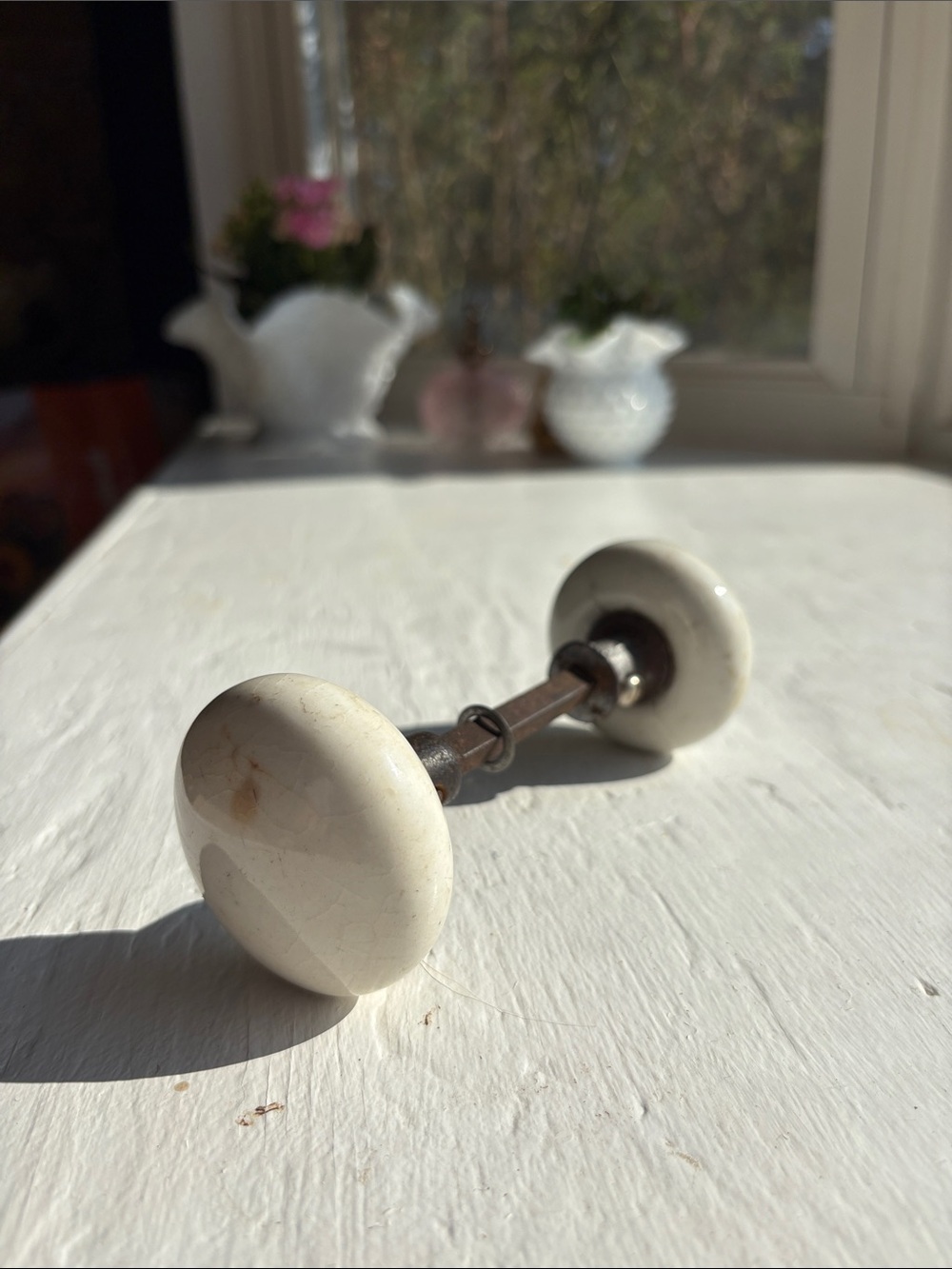 Porcelain Door Knob Set - Antique White Ceramic